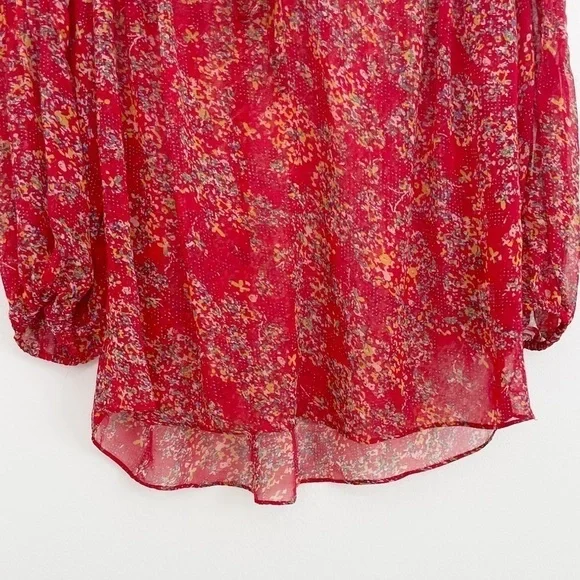 Anthropologie Pins & Needles Boho Red Floral Semi Sheer Long Sleeve Casual Top S - Picture 8 of 15